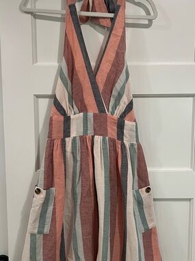 American eagle fully lined striped linen Halter Summer Dress